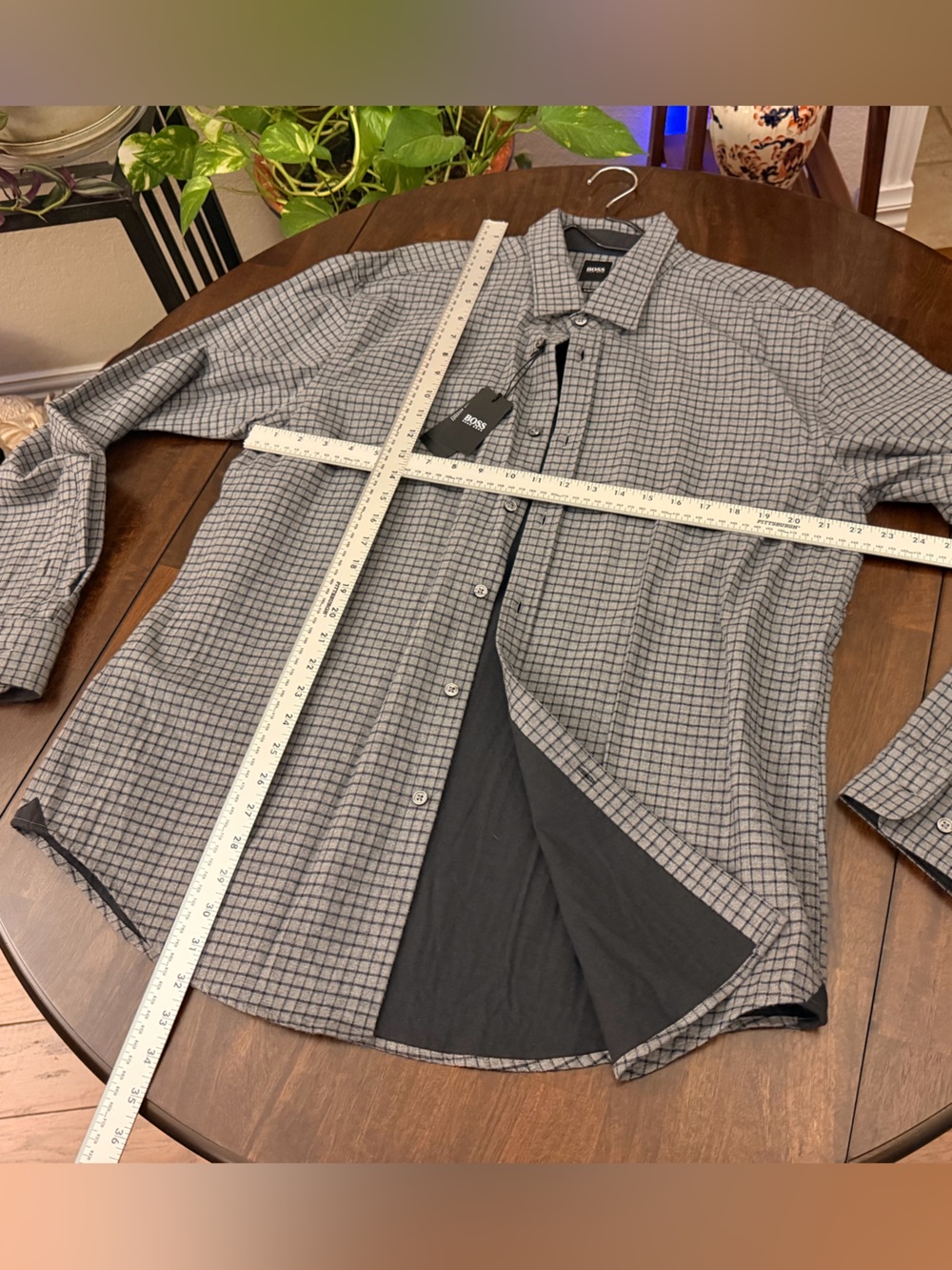 Hugo Boss Gray Checked Long-Sleeve Button-Down Shirt